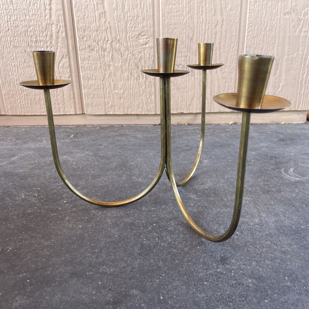 VTG Handmade Brass Metal Swedish Style Mid Century Candle Holders Candelabra